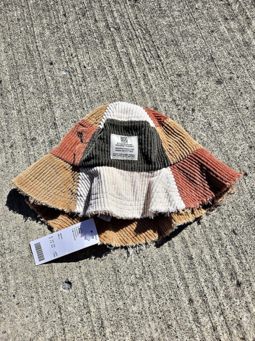 Urban Outfitters Color Block Patchwork Corduroy Fall Bucket Hat Beige Tan NWT